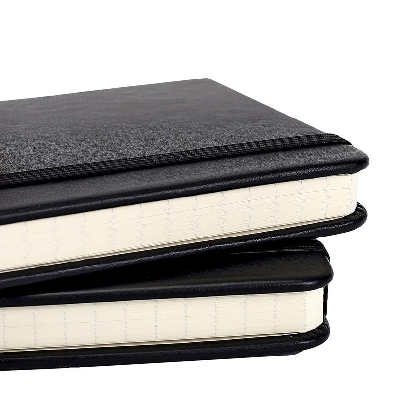 ZZTX 2 Pack Small Pocket Notebook 3.5" x 5.5" Hardcover Lined Paper Mini Notepad with Black Leather Sketchbook Composition Notebook - Image 2